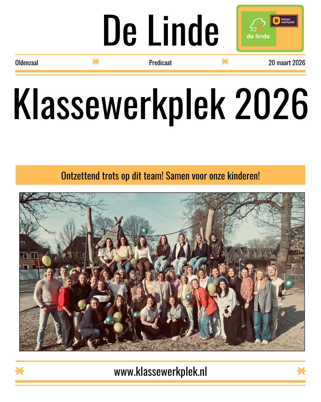 YES! We zijn een Klassewerkplek 2026!
We zijn supertrots dat OBS De Linde het predicaat Klassewerkplek 2026 heeft ontvangen!
Een erkenning voor ons fijne team, de warme sfeer en de manier waarop we elke dag samen leren en ontwikkelen.
💚 Met elkaar. Voor elkaar. Voor onze kinderen.
En dat voel je – elke dag weer.
#klassewerkplek #obsdelinde #trots #onderwijs #teamwork #tao #samensterk #consentscholen #gemeenteOldenzaal #TAO #Groeikracht @stad_oldenzaal