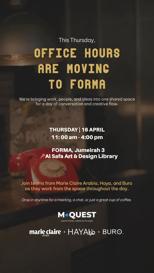 Are you ready for our second meet and greet?
We’re doing it again!
This Thursday, we’re taking Office Hours to Forma for a day of conversations, ideas, and creative energy.
Join us anytime from 11AM to 4PM at Forma, Jumeirah 3.
مرّي علينا، قولي مرحبا، وخلّي يومك يكون مختلف معنا
@mediaquestcorp @formauae