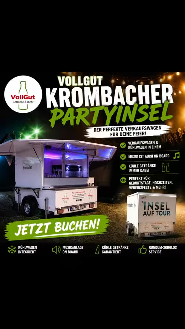 ? DIE VOLLGUT KROMBACHER PARTYINSEL ?
Du planst eine Feier?
Dann haben wir genau das Richtige für dich! ??
Unsere VollGut Krombacher PartyInsel ist:
✅ Verkaufswagen & Kühlwagen in einem
✅ Musikanlage direkt an Bord ?
✅ Perfekt gekühlt für deine Getränke ?
✅ Der Hingucker auf jeder Feier ?
Ideal für:
? Geburtstage
? Hochzeiten
⚽ Vereinsfeste
? Gartenpartys & Events
Einfach aufstellen, Musik an und Feier starten! ?
? Jetzt Termine sichern und buchen!
Schreib uns einfach direkt per Nachricht oder komm vorbei.
#VollGut #PartyInsel #Krombacher #event #niedersachsen