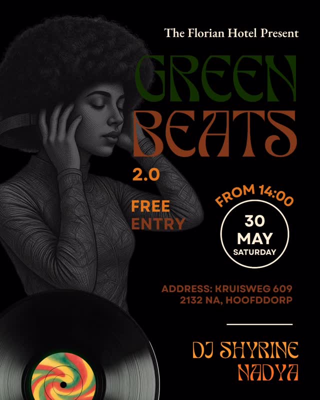 We are super excited to announce the second edition of Green Beats ???
Join us for a live DJ set at The Florian Hotel on Saturday 30/05, where we’ll be welcoming DJ Shyrine Nadya ✨ @shyrinenadya
She is known for her infectious rhythms, hypnotic melodies, and eccentric textures. Inspired by diverse cultures and traditions, her sets blend global influences into a dynamic musical journey that moves both body and spirit ??
? Location: The Florian Hotel, Kruisweg 609, 2132 NA, Hoofddorp
? Time: 14:00 – approx. 16:00
Our bar will be open, so you can enjoy drinks during, and after the event ?
Entry is free ?️
We will also stream the event live on our socials for those who can’t join in person ?
We can’t wait to see you there ?
#GreenBeats #TheFlorianHotel #LiveDJ #Hoofddorp #MusicExperience
