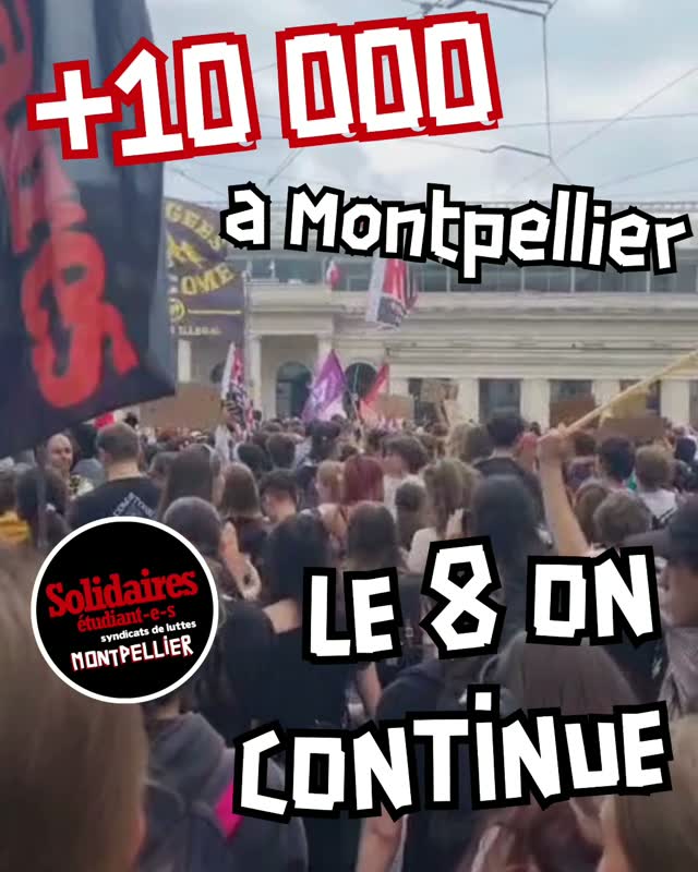 💥 DEPUIS MARDI ON BLOQUE TOUT A MONTPELLIER, ON CONTINUE JUSQU'À LA VICTOIRE ❗❗
📣 On se retrouve en manif jeudi, plus d'infos a venir
Et face aux violentes répressions policières en fin de manif, jeudi soir on vient se former à 18h au 23 rue lakanal !