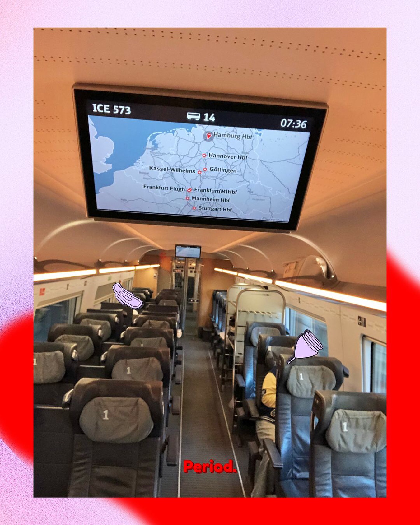 ✨Sehr geehrte Fahrgästinnen, wir freuen uns sehr Sie in unserer zyklusfreundlichen Bahn begrüßen zu dürfen. Tee, Wärmflaschen und Periodenartikel stehen selbstverständlich kostenlos für Sie zur Verfügung!
Wir befinden uns nun auf dem Weg zur nächsten periodenfreundlichen Stadt und wünschen Ihnen einen entkrampften Aufenthalt.✨
? @deutschebahn @flixtrain @eurostar @rdc.deutschlandgruppe @db.regio.nordost @metronom_unterwegs
???????
#reise #sommer #bahn #urlaub #enjoy #cozy #warm #teatime #healthyfood #coffee #fun #landscape #future #goodtimes ?