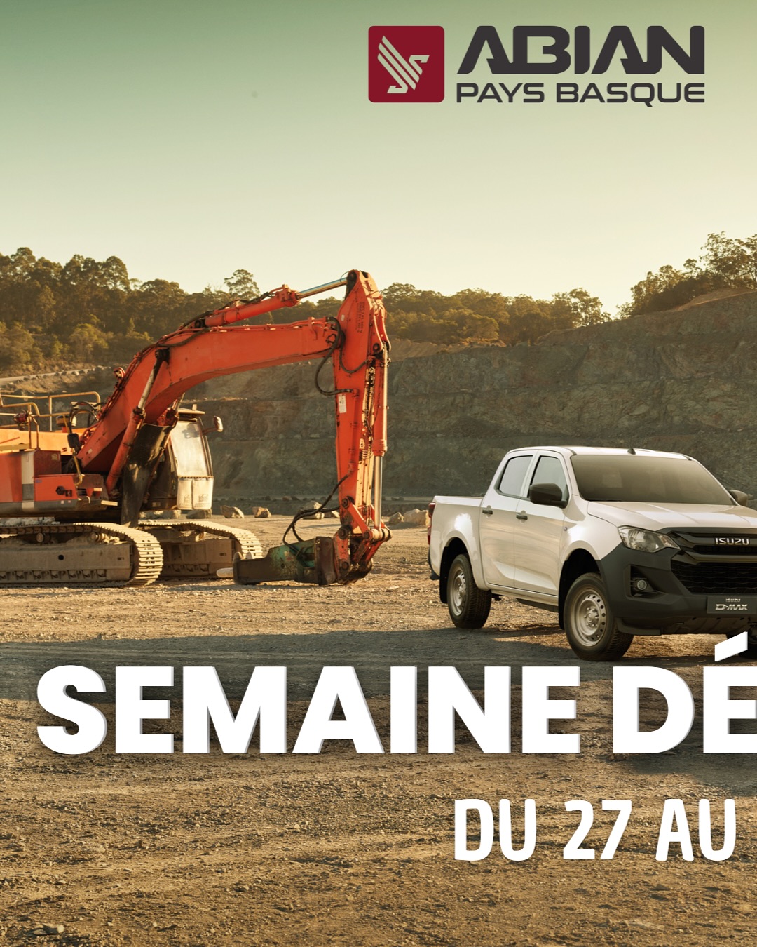 🚘 UNE PREMIÈRE CHEZ ABIAN PAYS BASQUE !
On est fiers de vous annoncer notre tout premier grand événement :
✨ SEMAINE DÉCOUVERTE ISUZU – DU 27 AU 31 OCTOBRE À ANGLET ✨
5 jours pour (re)découvrir la gamme Isuzu D-Max, le pick-up taillé pour travailler, explorer et durer 💪
Professionnels, artisans, agriculteurs ou aventuriers, c’est le moment de tester ce que la robustesse Isuzu veut vraiment dire 👇
⚡ En exclusivité : le nouveau Isuzu D-Max EV 2025 – 100 % électrique 🔋
Présenté pour la première fois au Pays Basque !
Silencieux, puissant, innovant… une nouvelle ère commence 🚀
☕ Petit-déjeuner offert chaque matin (10h – 11h30)
🎁 Cadeaux, surprises et remises exceptionnelles pendant toute la semaine
🚗 Essais libres ou sur créneau avec nos conseillers Isuzu
📅 27 → 31 octobre 2025
📍 Abian Pays Basque – Anglet (64)
👉 Entrée libre – Réservez votre essai dès maintenant !
#Isuzu #DMax #IsuzuEV #AbianPaysBasque #Evenement #Anglet #PickUp #Pro #Artisan #Agriculteur #Entreprise #4x4 #IsuzuFrance #SemaineDécouverte #abian64
