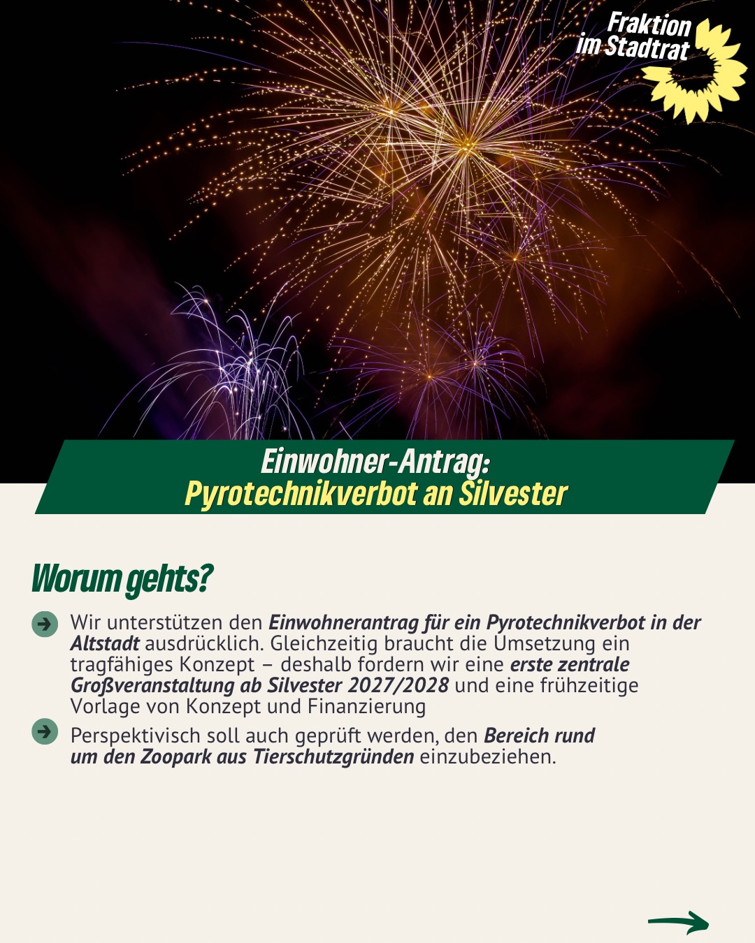 Heute wird ab 17 Uhr im Erfurter Rathaus wieder über wichtige Themen für unsere Stadt diskutiert. Mit dabei sind mehrere Initiativen von uns, mit denen wir konkrete Verbesserungen für Erfurt anstoßen wollen:
❕Stellplatzsatzung & Stellplatzablöse
❕Pyrotechnik an Silvester in der Altstadt
❕ Sanierungsgebiet Altstadt, Wohnraum schützen
Dafür setzen wir uns im Stadtrat ein. Für ein Erfurt, das soziale Gerechtigkeit stärkt und Lebensqualität für alle schafft. 💚
#erfurt #grüneerfurt #grüneimstadtrat #diegrünen #bündnisgrüne